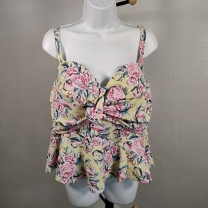 Torrid Pink Rose Yellow Wired Peplum Swim Top Size 3R